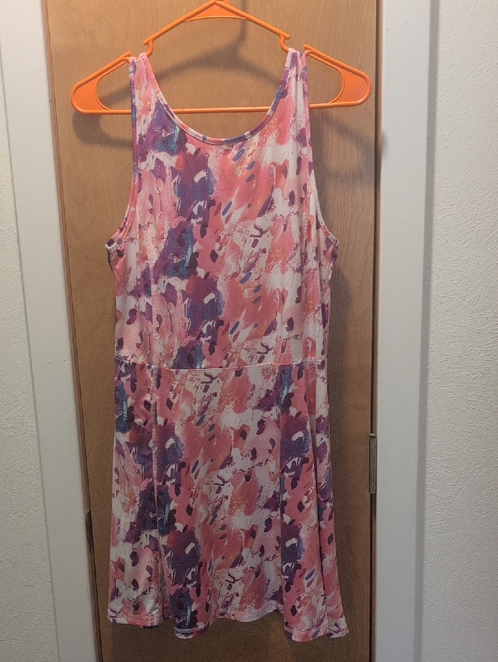 Abstract Pink & Purple Sleeveless Fit And Flare Above The Knee Dress